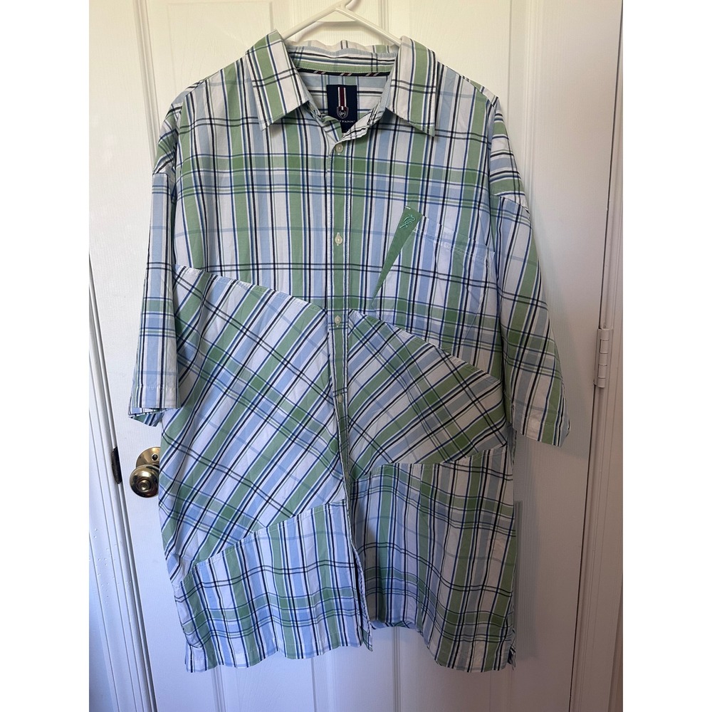 Vintage Phat Farm XXL Plaid Patchwork Button Up Shirt Green Blue Streetwear 90's